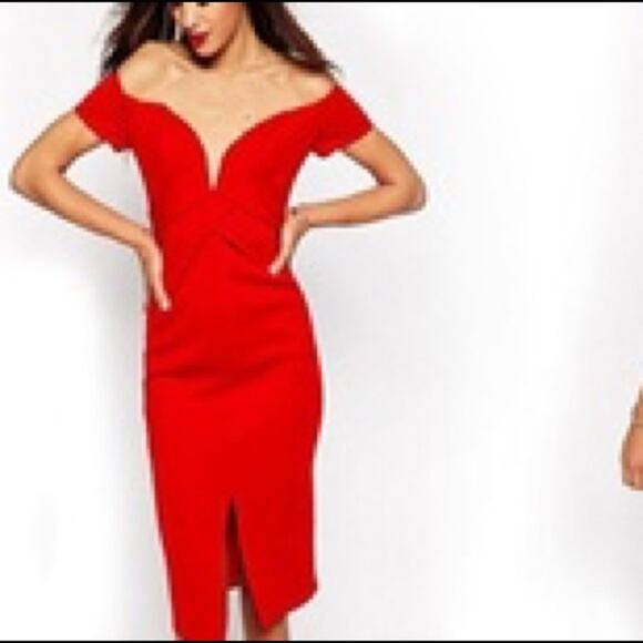 Sweetheart Neckline Dress Off The Shoulder Red - Picture 2 of 5